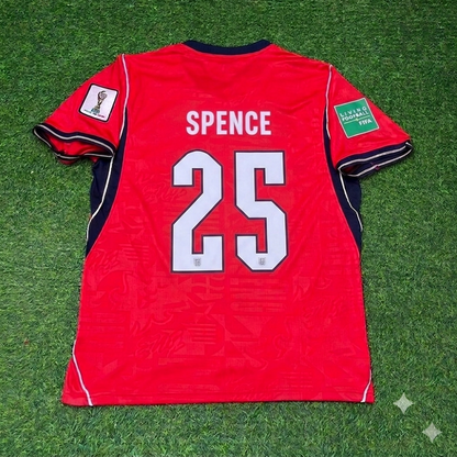 Djed Spence #25 England 2026 World Cup Away Red Football Jersey