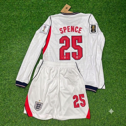 Djed Spence #25 England 2026 World Cup White Kids Long Sleeve Football Jersey Kit