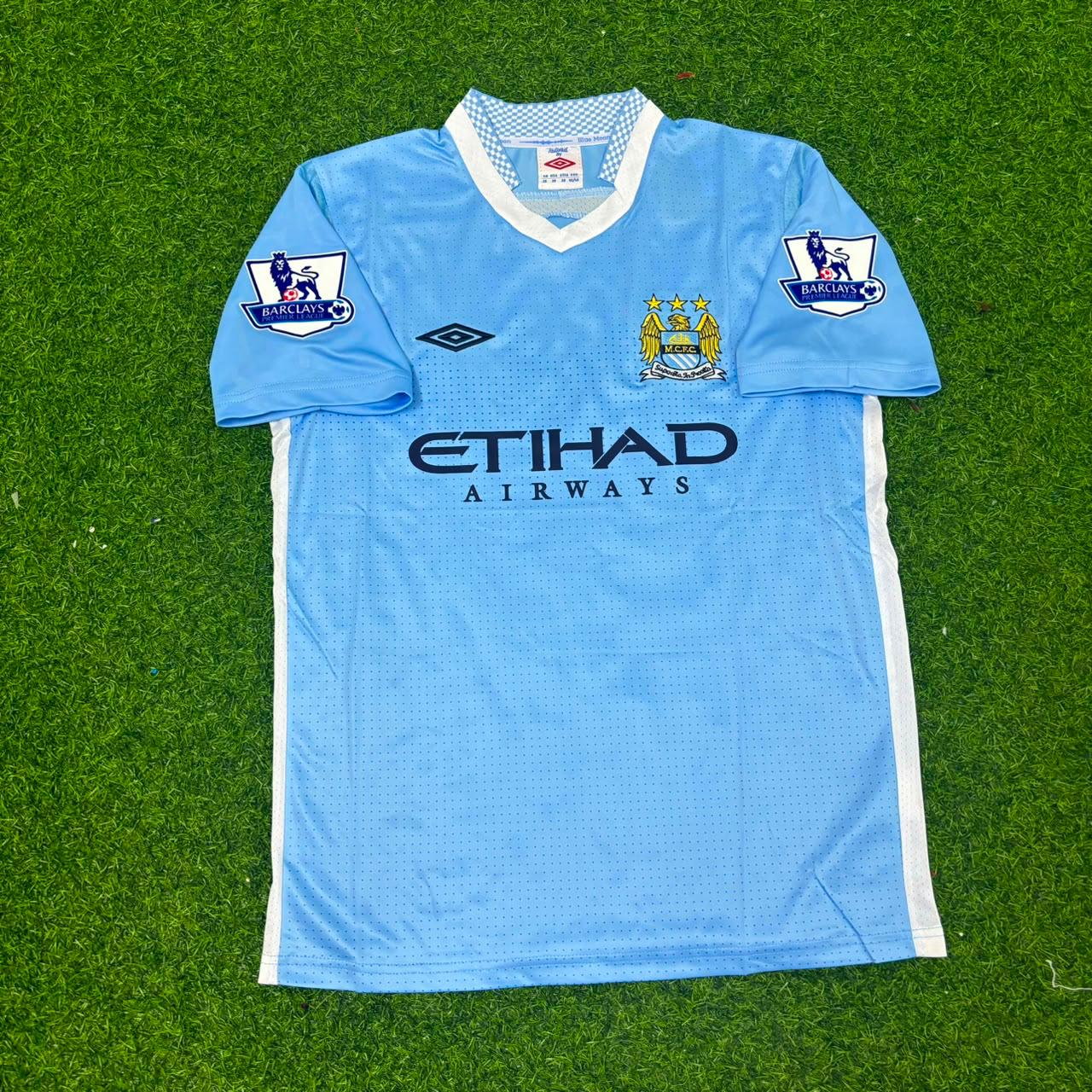 Edin Dzeko 10 Manchester City 2011/12 Heimtrikot, blaues Retro-Trikot, Trikot-Trikot, Fußballtrikot