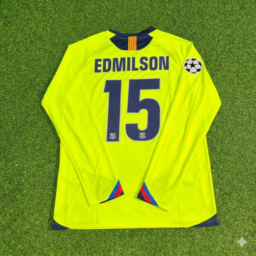 Edmilson Barcelona 2005-2006 Yellow Green Retro Long Sleeve Football Jersey