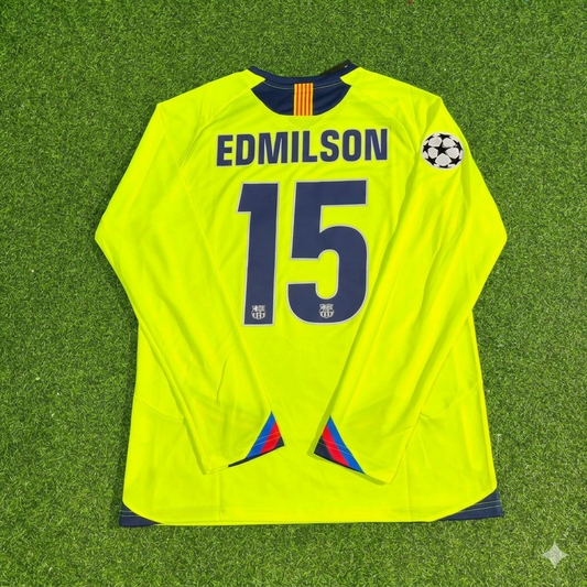 Edmilson Barcelona 2005-2006 Yellow Green Retro Long Sleeve Football Jersey