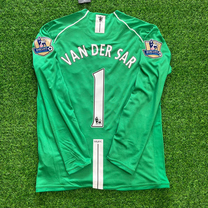 Edwin van der Sar Manchester United Goalkeeper Green Retro Long Sleeve Jersey Soccer Shirt
