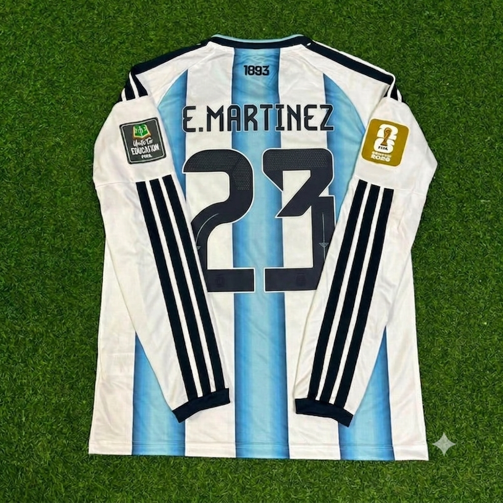 Emiliano Martinez Argentina Goalkeeper 2026 World Cup Home Patch Long Sleeve Football Jersey