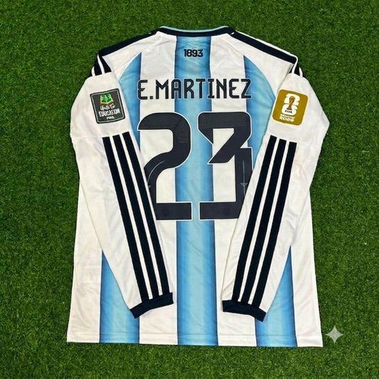 Emiliano Martinez Argentina Goalkeeper 2026 World Cup Home Patch Long Sleeve Football Jersey