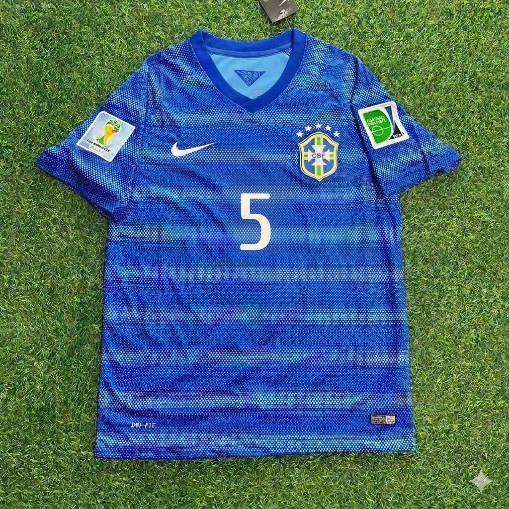 Fernandinho 5- 2014 World Cup Retro Blue Jersey Trikot