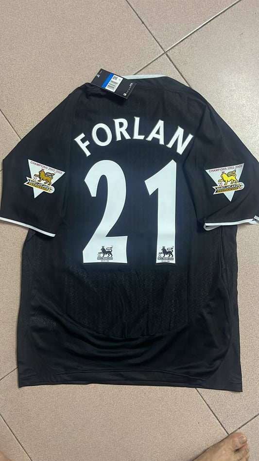 Diego Forlan Manchester United 2003-2004 Away Black Retro Football Jersey