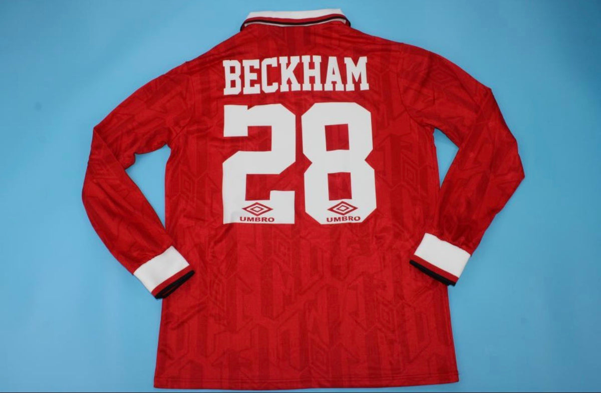 David Beckham Manchester United 1992-1993 Retro along Sleeve Football Jersey Kit
