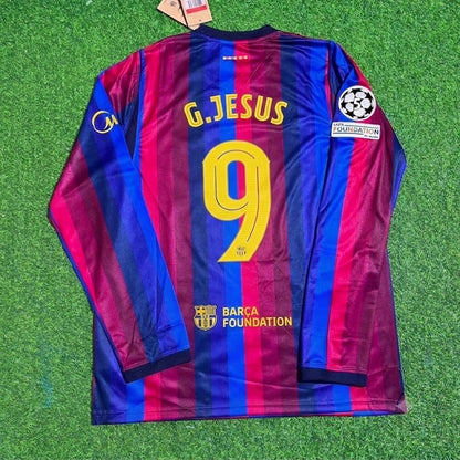 Gabriel Jesus #9 Barcelona 2027 New Season Champions League Patch Home Long Sleeve Jersey Trikot Maillot Soccer Shirt