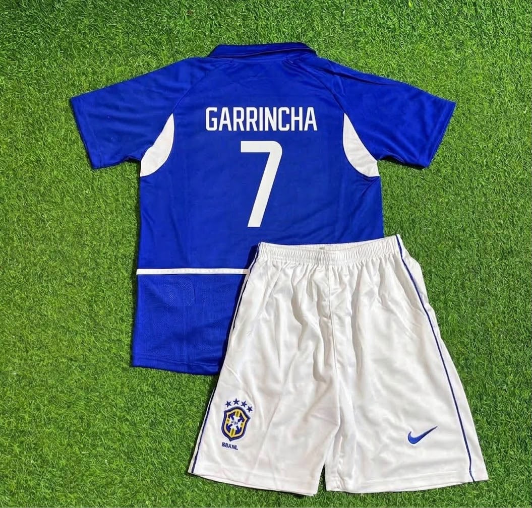 Garrincha Brazil Away Kids Kit – Kit Jersey for Children – | KinderTrikot | Maillot Enfant Soccer Shirt