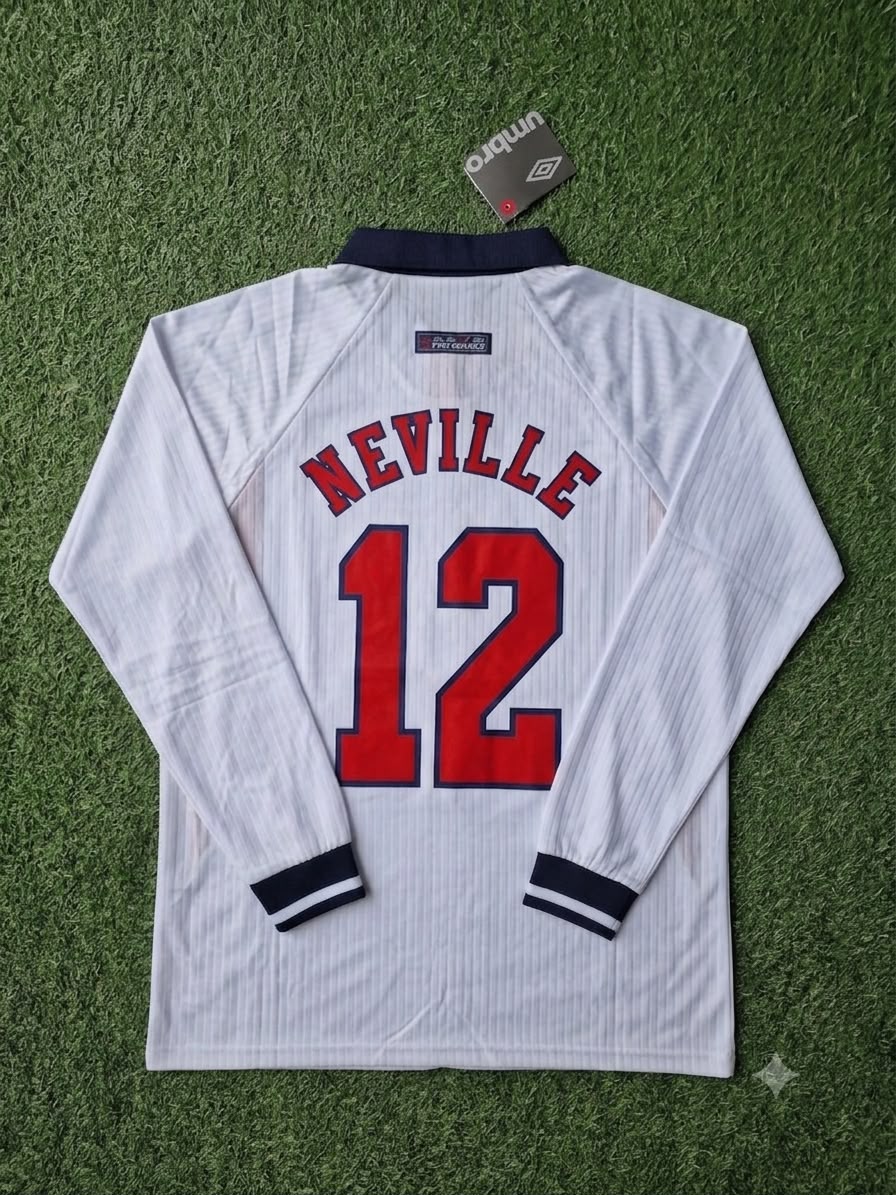 Gary Neville England 1998 World Cup Long Sleeves Retro Jersey