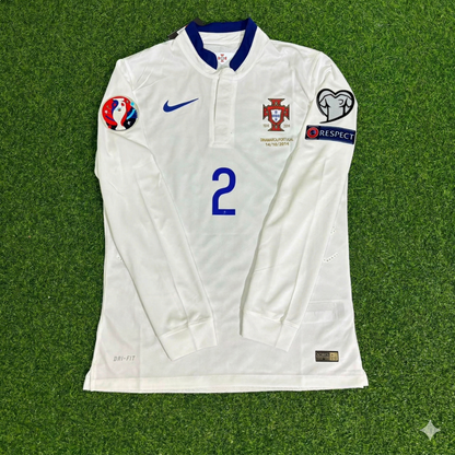 Bruno Alves Portugal EURO 2016 White Long Sleeve Retro Football Jersey