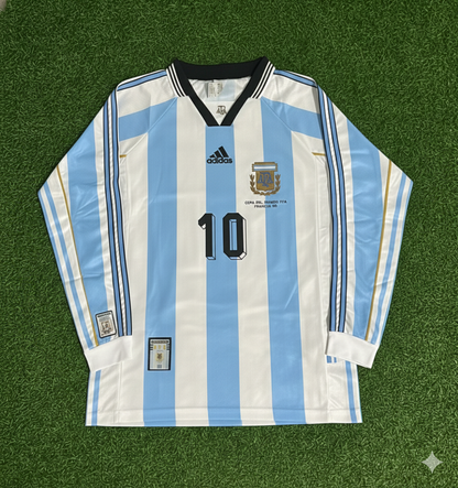 Lionel Messi Argentina Retro Long Sleeve Retro Football Jersey Kit