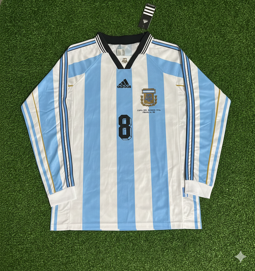 Javier Zanetti Argentina 1998 World Cup White Long Sleeve Retro Football Jersey Kit