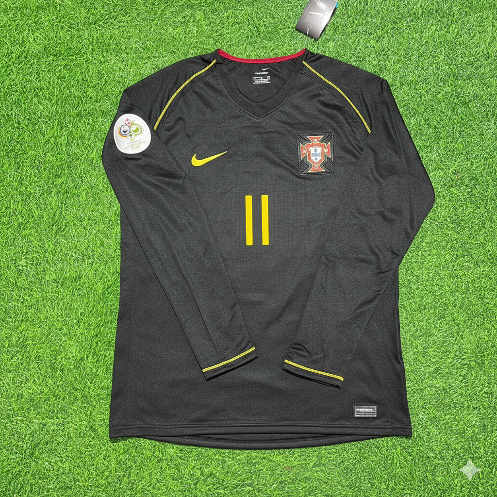 Simão Sabrosa Portugal 2006 World Cup Long Sleeve Black Retro Football Jersey