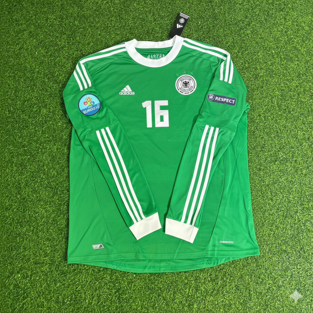 Philipp Lahm Germany EURO 2012 Long Sleeve Green Retro Football Jersey