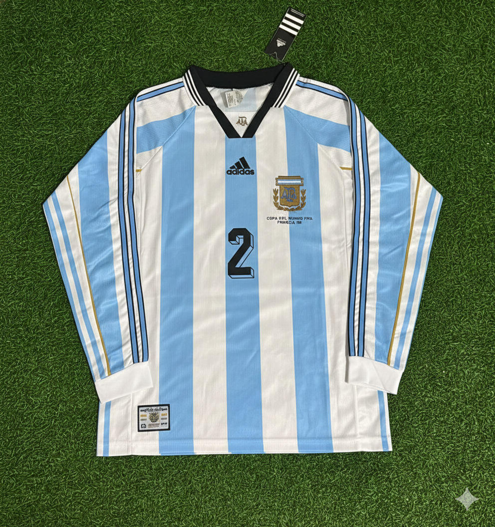 Roberto Ayala Argentina 1998 World Cup White Long Sleeve Retro Football Jersey Kit