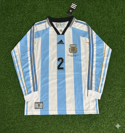 Roberto Ayala Argentina 1998 World Cup White Long Sleeve Retro Football Jersey Kit