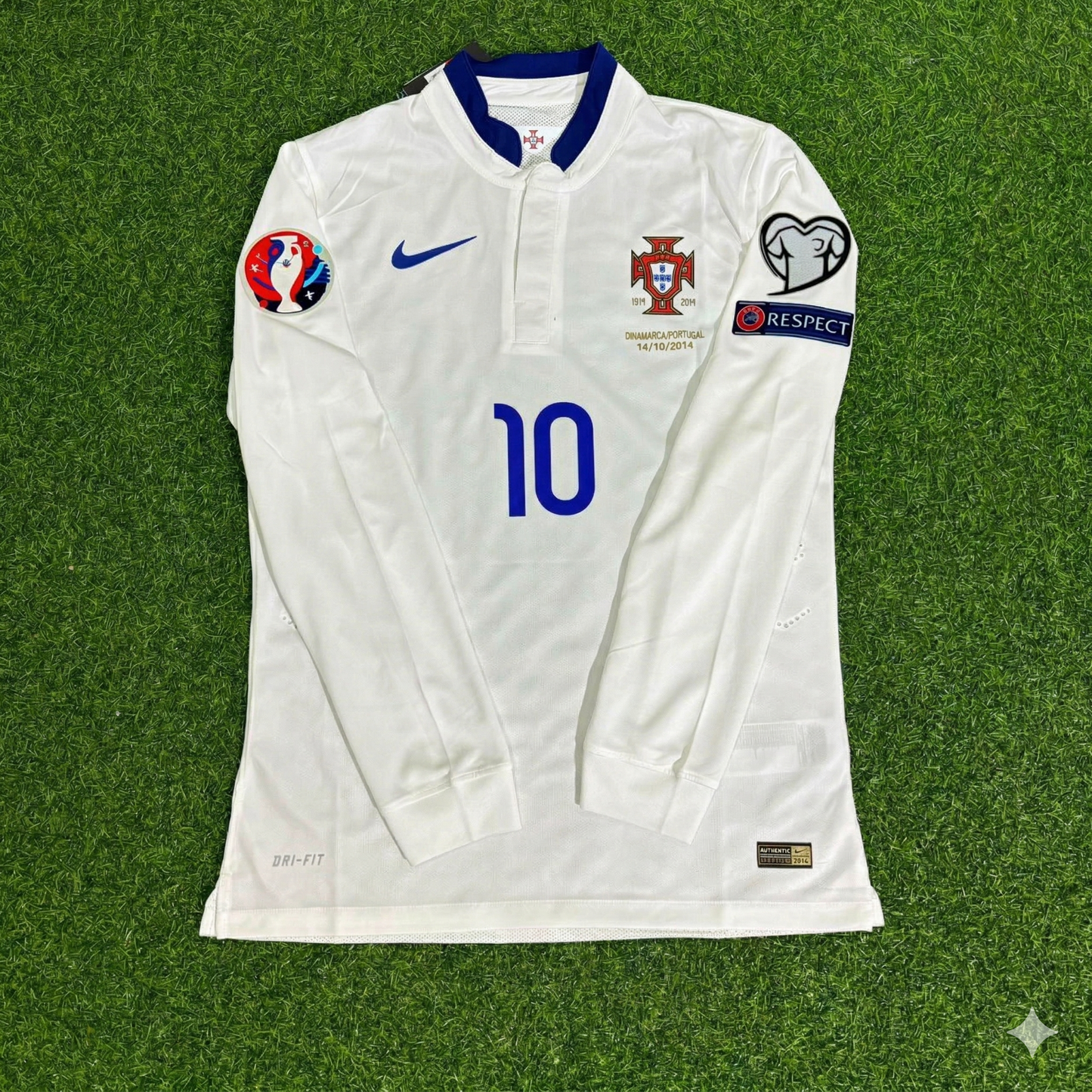 Joao Mario Portugal EURO 2016 White Long Sleeve Retro Football Jersey