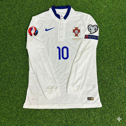 Joao Mario Portugal EURO 2016 White Long Sleeve Retro Football Jersey