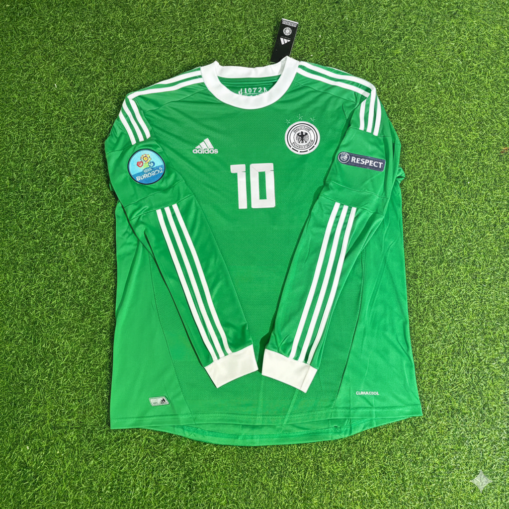 Lukas Podolski Germany EURO 2012 Long Sleeve Green Retro Football Jersey