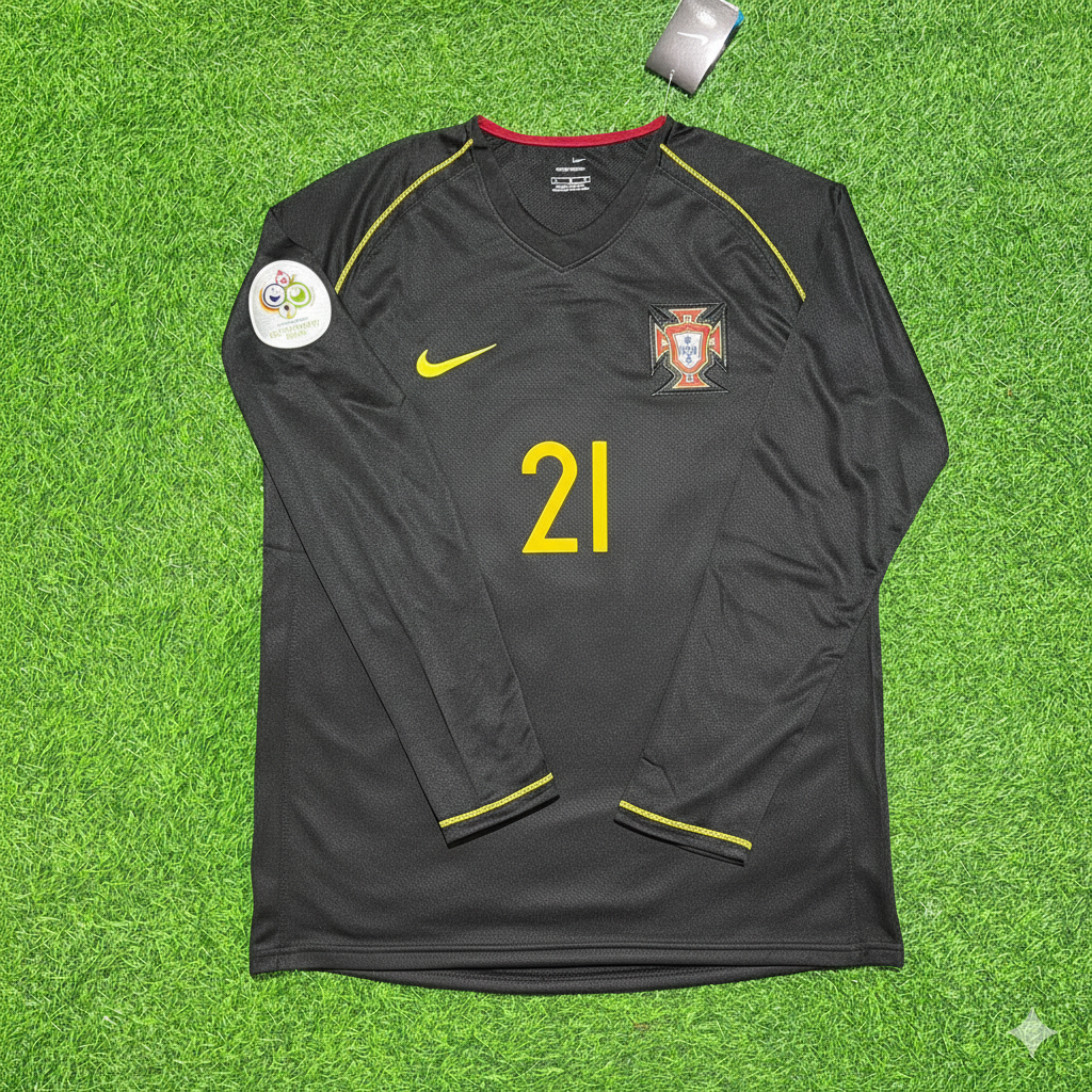 Nuno Gomes Portugal 2006 World Cup Long Sleeve Black Retro Football Jersey