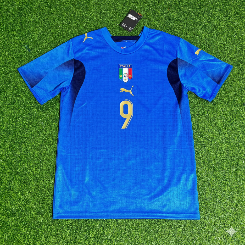 Luca Toni 9 - Italy 2006 World Cup Final Retro Jersey Maillot Trikot Maglia Soccer Shirt