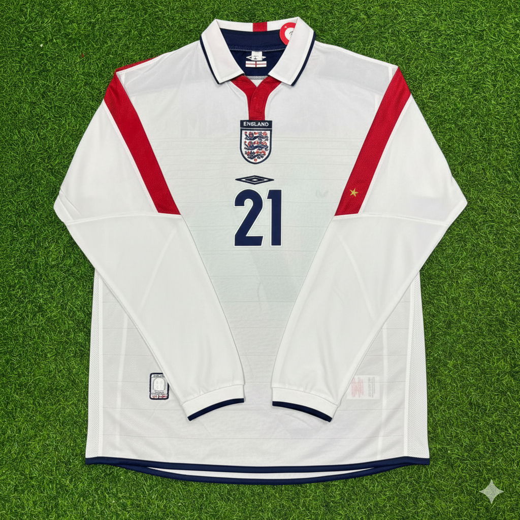 Emile Heskey England EURO 2004 Long Sleeve Home Retro Football Jersey