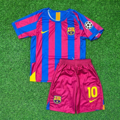 Ronaldinho Gaucho Barcelona 05/06 Home Kids Kit – Kit Jersey for Children – | KinderTrikot | Maillot Enfant Soccer Shirt