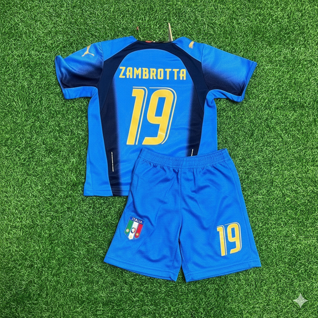 Gianluca Zambrotta 19- Italy 2006 World Cup Final Retro Kids Jersey Maillot Kinder Trikot Maglia Soccer Shirt