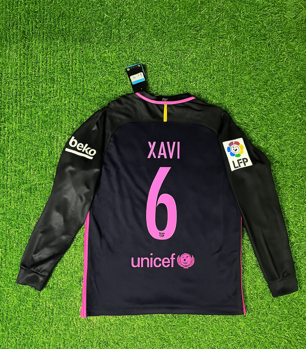 Xavi Hernandez Barcelona 14/15 Retro Pink Printing Long Sleeve Jersey Maillot Trikot Maglia