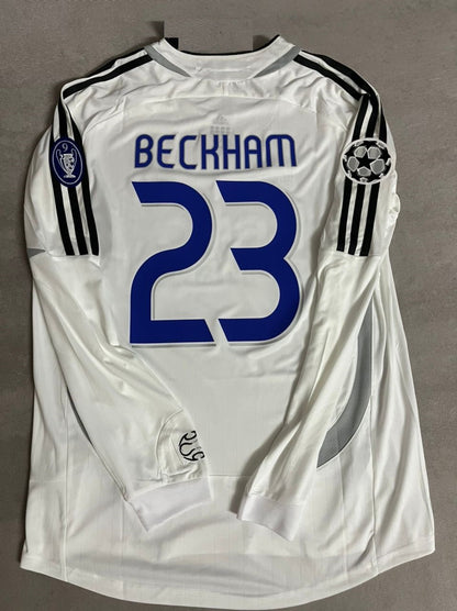 David Beckham Real Madrid 2006-2007 White Black Jersey Soccer Shirt