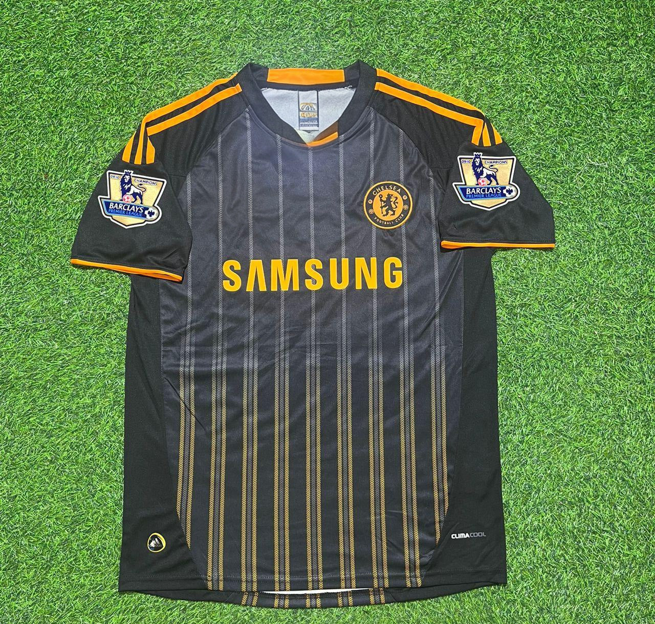 Chelsea 2010 2011 Away Retro Black Orange Football Jersey
