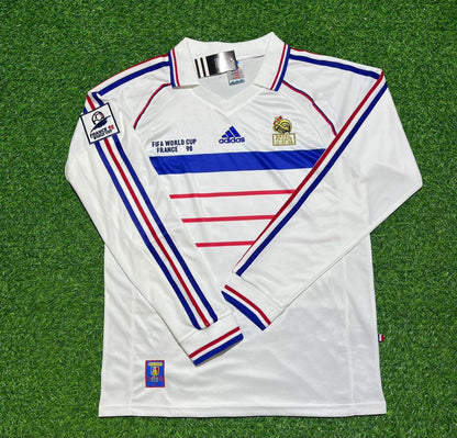 Youri Djorkaeff #6 France 1998 World Cup White Away Long Sleeve Retro Jersey