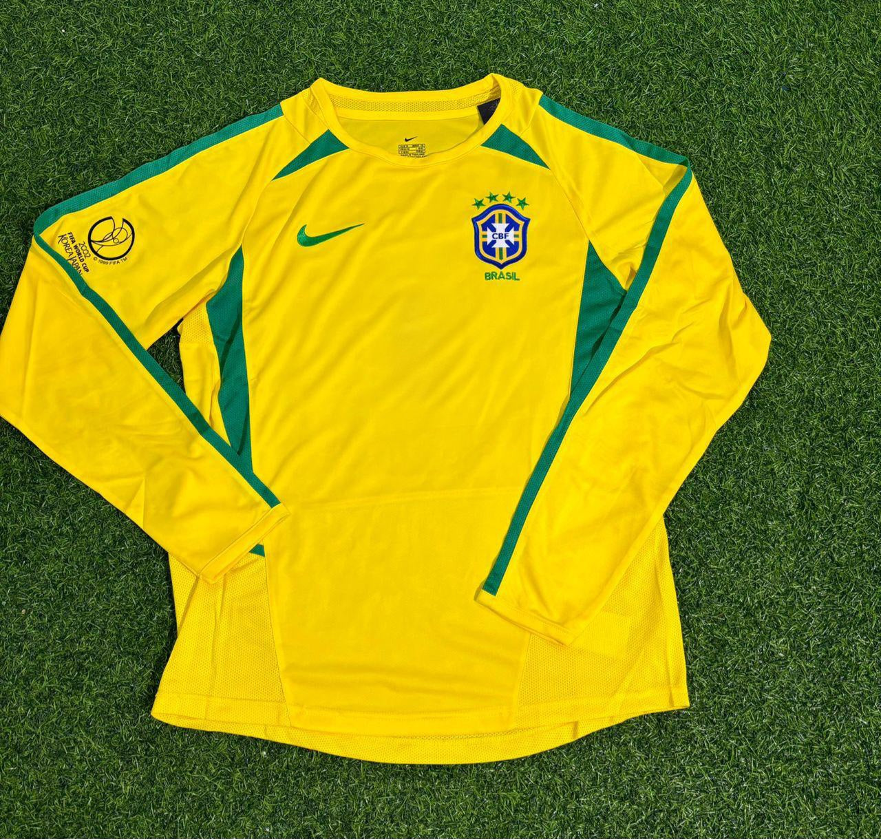 Ronaldinho Brazil 2002 World Cup Final Yellow Long Sleeve Retro Football Jersey