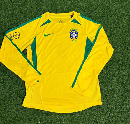 Ronaldinho Brazil 2002 World Cup Final Yellow Long Sleeve Retro Football Jersey