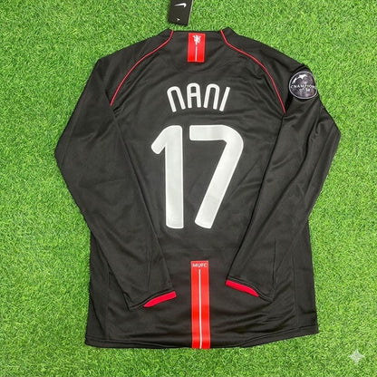 Luis Nani Manchester United 2007/2008 Champions League Patch Black Retro Football Jersey Kit