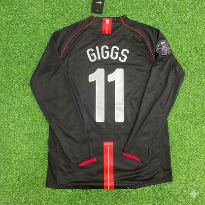 Ryan Giggs Manchester United 2007/2008 Champions League Patch Black Retro Football Jersey Kit