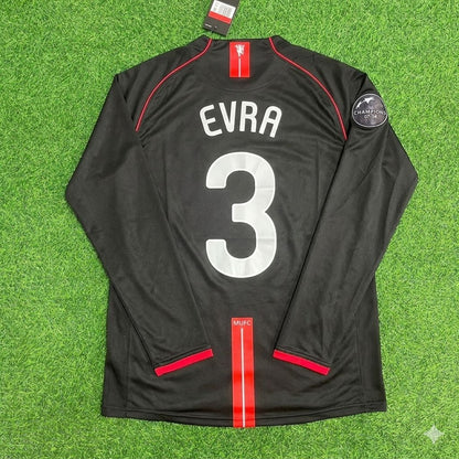 Patrice Evra Manchester United 2007/2008 Champions League Patch Black Retro Football Jersey Kit