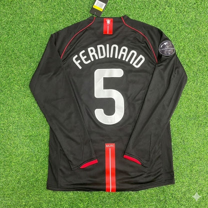 Rio Ferdinand Manchester United 2007/2008 Champions League Patch Schwarzes Retro-Fußballtrikot-Set