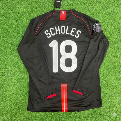 Paul Scholes Manchester United 2007/2008 Champions League Patch Black Retro Football Jersey Kit