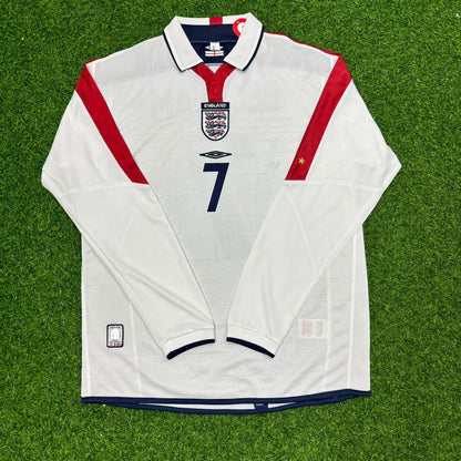 David Bekcham Euro 2004 White Retro Long Sleeve Jersey