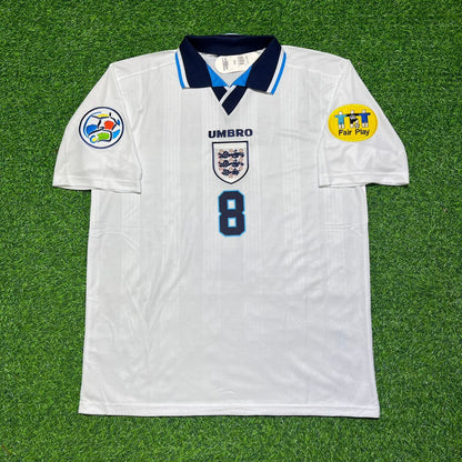 Paul Gascoigne 1996 White Retro Long Sleeve Jersey