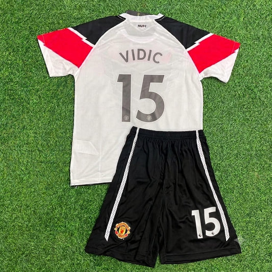 Nemanja Vidic Manchester United 2011 Champions League Final Kids Retro Football Jersey Kit