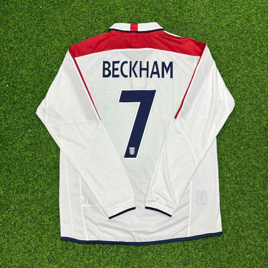 David Bekcham Euro 2004 White Retro Long Sleeve Jersey