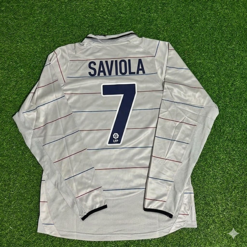 Javier Saviola #7 Barcelona 2003 2004 Away Long Sleeve Retro Football Jersey Kit