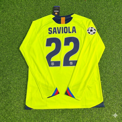 Javier Saviola Barcelona 2005-2006 Yellow Green Retro Long Sleeve Football Jersey