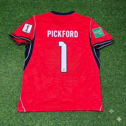 Jordan Pickford #1 England Goalkeeper 2026 World Cup Away Red Football Jersey