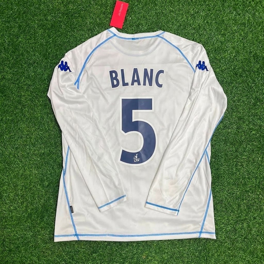Laurent Blanc Auxerre Commemorative White Long Sleeve Retro Jersey Maillot