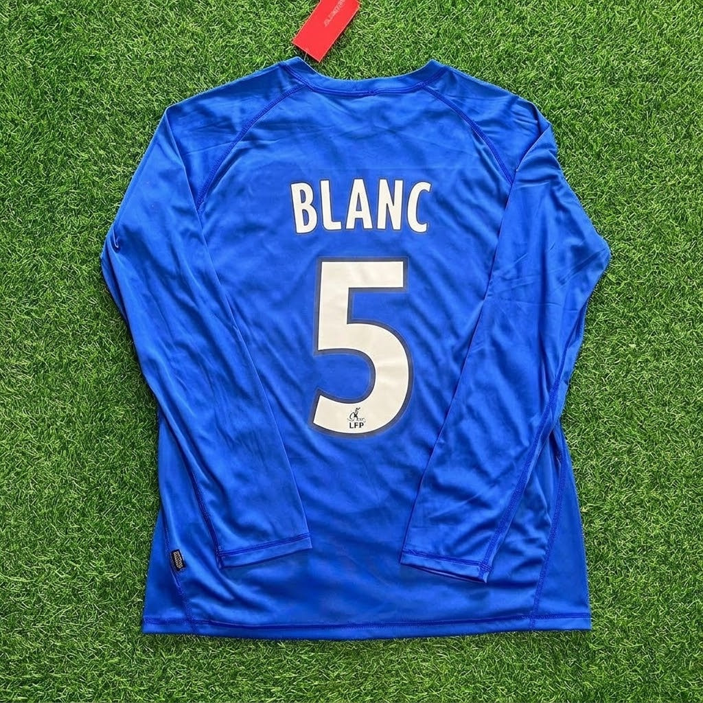 Laurent Blanc Auxerre Blue Long Sleeve Retro Jersey Maillot
