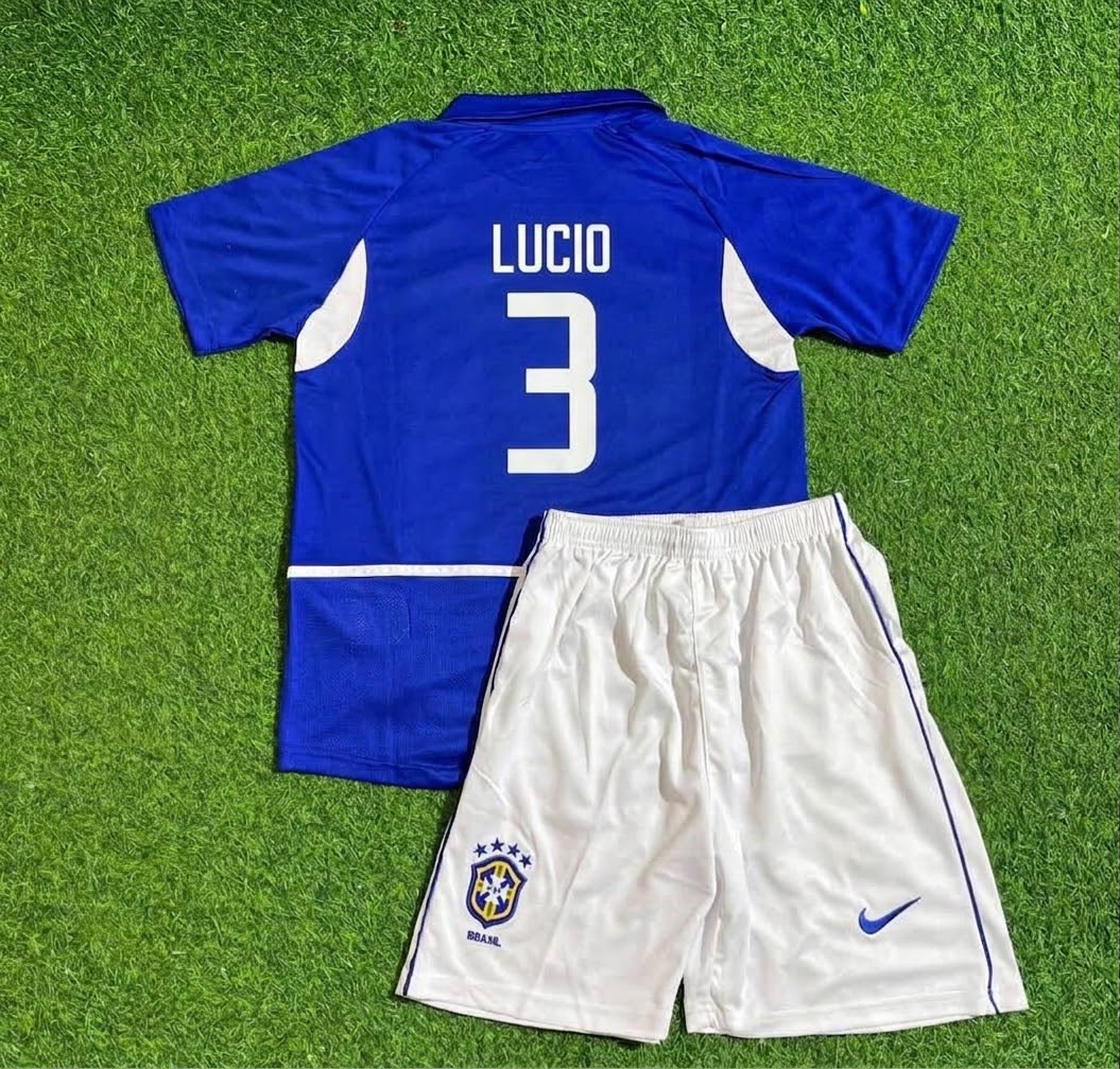 Lucio Brazil 2002 Away Kids Kit – Kit Jersey for Children – | KinderTrikot | Maillot Enfant Soccer Shirt